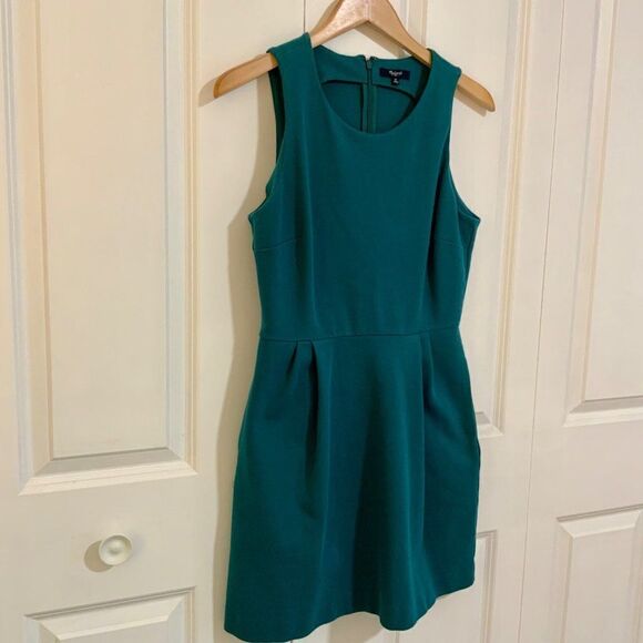 Madewell Teal Blue Verse Fit and Flare Stretch Sleeveless Sheath Dress Medium - Picture 6 of 10